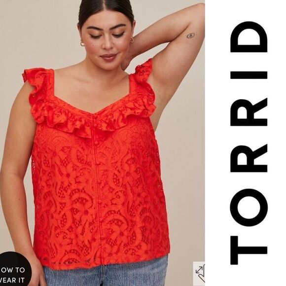 NWT Torrid Orange Ruffle Lace Sleeveless Top Size 3X - Picture 1 of 5